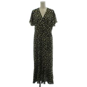 23SS プティフラワープリント カシュクールワンピース 半袖 ロング丈 36 黒 ブラック 11-06-32-06237