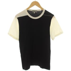 Tシャツ カットソー クルーネック 半袖 バイカラー 2 黒 ブラック 白 ホワイト HM-T56-083