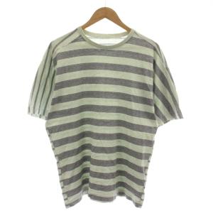 Tシャツ M 紺 ネイビー ?? グリーン ボーダー柄 クルーネック 半袖 /DU