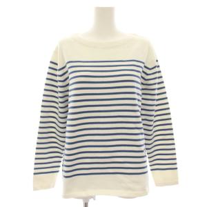 19SS タグ付き ニット カットソー 長袖 ボーダー ボートネック 大きいサイズ 44 白 ホワイト