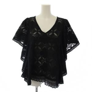 25AW レースフリルVネックブラウス シャツ 半袖 F 黒 25051912021030 /BM