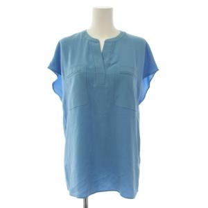 シャツ ブラウス 半袖 スキッパーネック S 青 01-2208204 /BM
