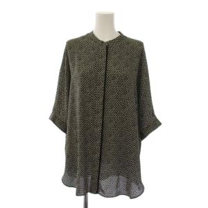 24SS BackSatinAmunzen 5分袖バンドカラーブラウス シャツ 総柄 L 黒 白 BLCMCM0072