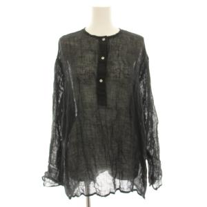 25SS リネン LINENクレープヘンリーネックブラウス 2 シャツ 長袖 シアー 麻 黒 ブラック