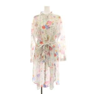 シアー シャツワンピース ロング シースルー 長袖 M マルチカラー 花柄 ストライプ /YM