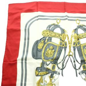 HERMES カレ90 BRIDES de GALA スカーフ 大判 総柄 赤 レッド 白 ホワイト グレー /KU