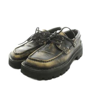 LAB COLLECTION EKI USED加工 ローファー モカシン スクエアトゥ レザー 37 黒