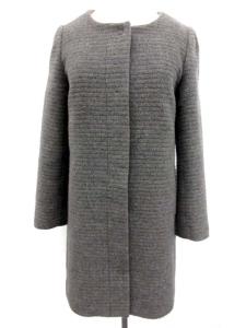 ロングコート ノーカラー アンゴラ混 38 グレー