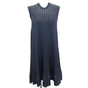 イッセイミヤケ ニットワンピース ノースリーブ ストライプ 2 紺 ベージュ