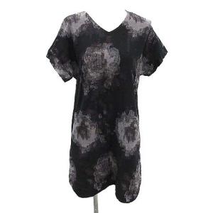 イッセイミヤケ ワンピース ひざ丈 総柄 半袖 2 ブラック 茶 紺 グレー