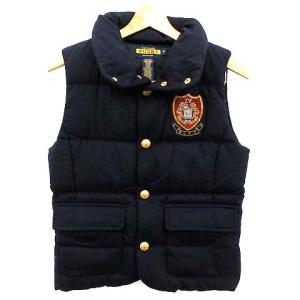 ダウンベスト ワッペン ウール カシミヤ混 S 紺 ネイビー