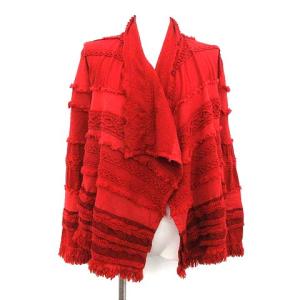 イッセイミヤケ カーディガン ジャケット フリンジ 刺繍 ウール 2 レッド