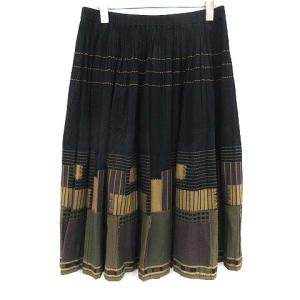 イッセイミヤケ スカート ギャザー ロング 総柄 2 ブラック