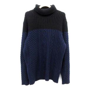 ニット タートル ケーブル ウール セーター バイカラー 3 ネイビー 黒 