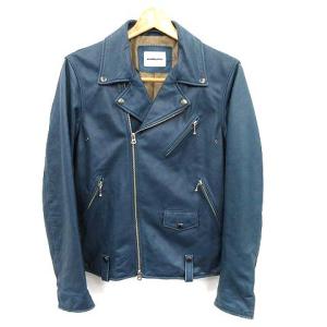 ライダース ジャケット ラムレザー M 紺 ネイビー