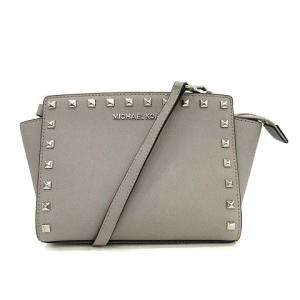 ショルダーバッグ スタッズ レザー グレー