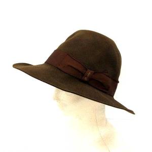 帽子 ハット 中折れ ウール リボン 59cm 茶 ブラウン