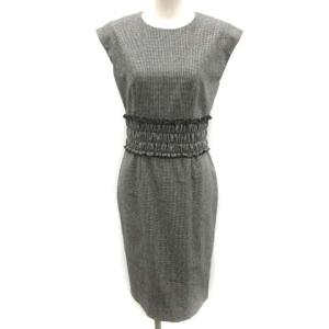 ワンピース 千鳥格子 ウール ロング ノースリーブ 36 黒 グレー