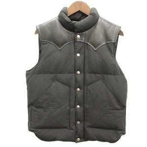 ダウンベスト 切替 レザー M 黒 ブラック