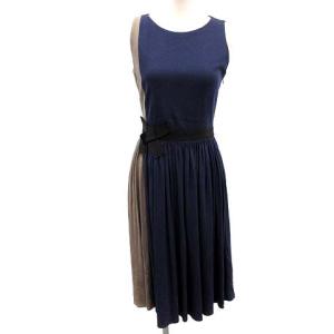 ワンピース ノースリーブ ひざ丈 36 紺 ベージュ