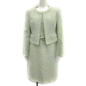 スーツ セットアップ 上下 ツイード ジャケット ワンピース ひざ丈 2 ライトグリーン