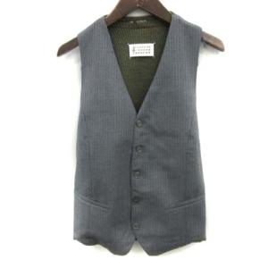 ベスト ニット切替 ストライプ S グレー カーキ