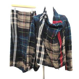 イッセイミヤケ セットアップ 上下 ブラウス カットソー サルエルパンツ チェック 変形 2 マルチカラー