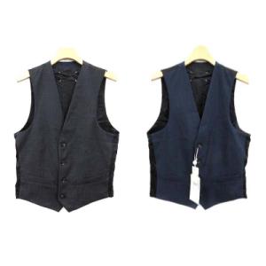 ベスト ジレ リバーシブル 総柄 46 S 紺 黒 ネイビー ブラック