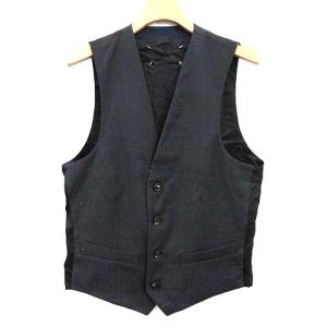 Martin Margiela 14 ベスト ジレ リバーシブル 総柄 46 S 紺 黒 ネイビー ブラック