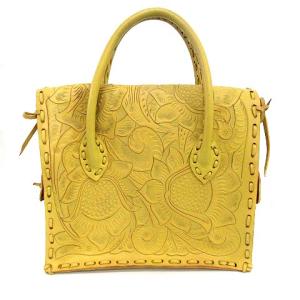 CARVING TRIBES MAESTRA カービングバッグ ハンドバッグ 花柄 レザー S 黄色 マスタード
