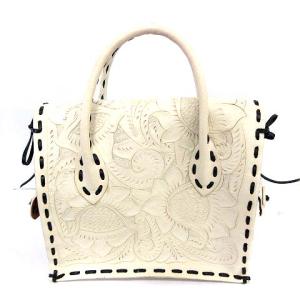 CARVING TRIBES ST MAESTRA カービングバッグ ハンドバッグ 花柄 レザー S 白