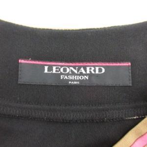 LEONARD ノーカラージャケット カーディガン 長袖 花柄 フローラル 金ボタン 黒 ピンク