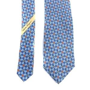 Salvatore Ferragamo 総柄シルクネクタイ ブルー