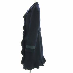 PRADA チェスターコート ロング ミドル フリル ウール ネイビー