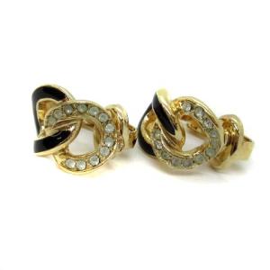 イヤリング ロゴ ストーン ゴールド 黒