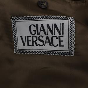GIANNI VERSACE テーラードジャケット ダブル チェック ロゴボタン 金ボタン ウール 50 ブラウン