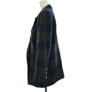 Leilian テーラードジャケット  ダブル ウール カシミヤ混 チェック 9 M ブルー グリーン