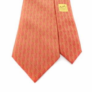 HERMES Hロゴ総柄シルクネクタイ オレンジ