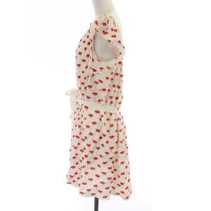 PRADA ワンピース ノースリーブ ミニ 唇柄 総柄 38 S ホワイト レッド