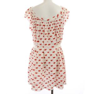 PRADA ワンピース ノースリーブ ミニ 唇柄 総柄 38 S ホワイト レッド