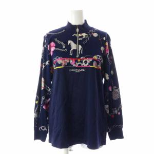 カットソー 長袖 総柄 ハーフジップ ネイビー