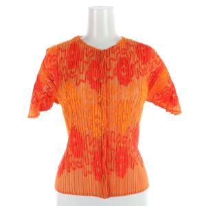 ニット カーディガン プリーツ 総柄 半袖 3 オレンジ