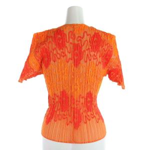PLEATS PLEASE ISSEY MIYAKE ニット カーディガン プリーツ 総柄 半袖 3 オレンジ