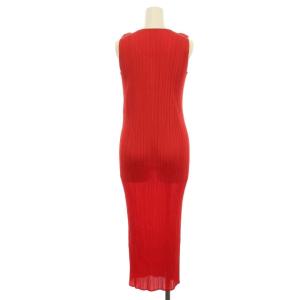 PLEATS PLEASE ISSEY MIYAKE イッセイミヤケ ワンピース ノースリーブ マキシ丈 Iライン スリット ストレッチ 1 赤