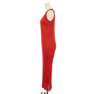 PLEATS PLEASE ISSEY MIYAKE イッセイミヤケ ワンピース ノースリーブ マキシ丈 Iライン スリット ストレッチ 1 赤