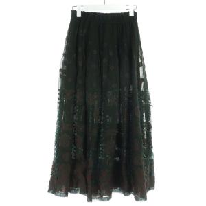 HaaT フレアスカート ロング ウール混 シースルー 刺繍 ペチコート付き 2 カーキ