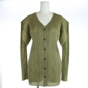 ニット カーディガン ロング プリーツ 長袖 3 グリーン