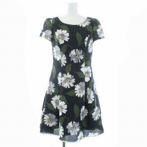 ワンピース 花柄 フローラル 半袖 ひざ丈 38 M 黒 ブラック