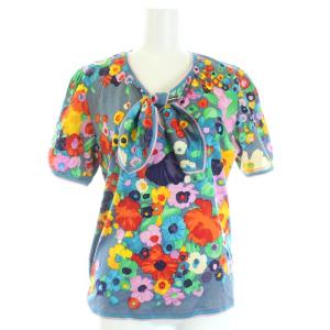 ヴィンテージ カットソー Tシャツ リボン 花柄 半袖 M マルチカラー