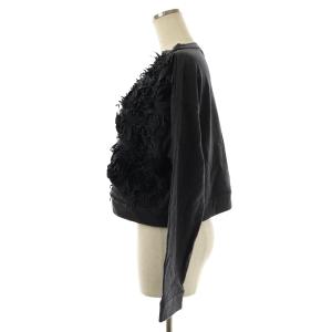 BRUNELLO CUCINELLI カットソー トレーナー スウェット ボートネック プルオーバー 長袖 バラモチーフ 絹 シルク L グレー EC